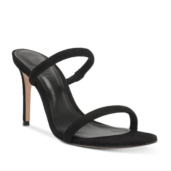 Schutz Black Taliah Slip On Double Strap Velvet Leather Heels 8 - Picture 1 of 7